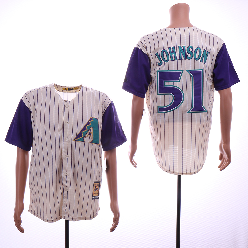 Men Arizona Diamondback 51 Johnson Cream Stripe MLB Jerseys